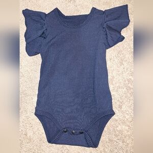 Navy Blue Ruffled Sleeve Ribbed Kids One Piece